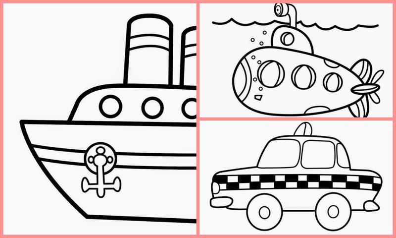 Машина пароход самолет. Раскраски для малышей транспорт. Подводная лодка раскраска для детей. Пароход раскраска для детей. Раскраски транспорт для детей 4-5 лет.